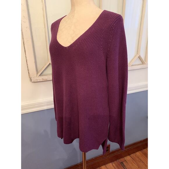 Large 525 America Purple Women's V-Neck Sweater 100% Cotton Long Sleeve - Picture 2 of 6